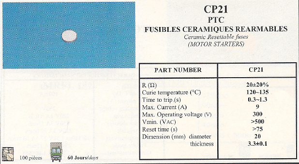 CP21 PTC FUSIBLES CERAMIQUES REARMABLES