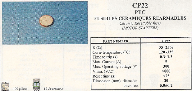CP22 PTC FUSIBLES CERAMIQUES REARMABLES
