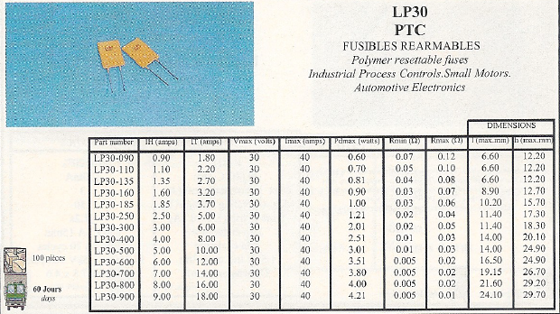 LP30 PTC FUSIBLES REARMABLES