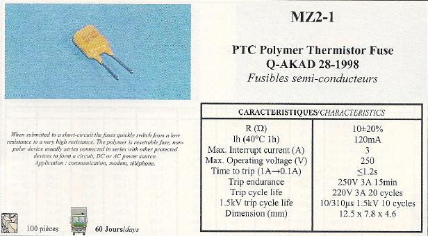 MZ2-1 PTC Polymer Thermistor Fuse Q-AKAD 28-1998