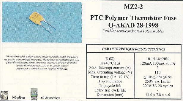 MZ2-2 PTC Polymer Thermistor Fuse Q-AKAD 28-1998
