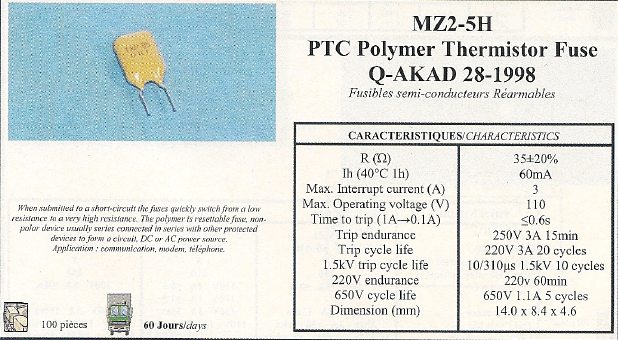 MZ2-5H PTC Polymer Thermistor Fuse Q-AKAD 28-1998