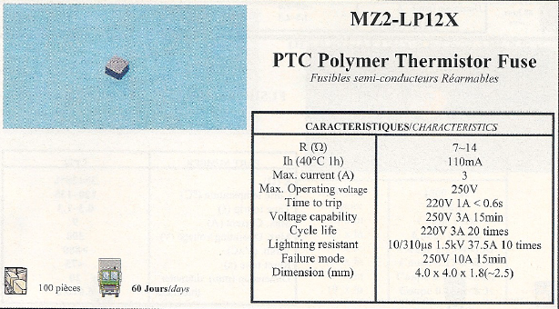 MZ2-LP12X PTC Polymer Thermistor Fuse