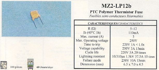 MZ2-LP12b PTC Polymer Thermistor Fuse