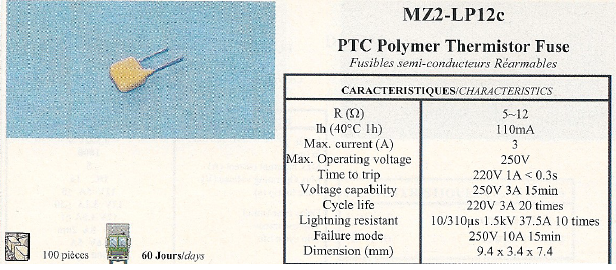 MZ2-LP12c PTC Polymer Thermistor Fuse