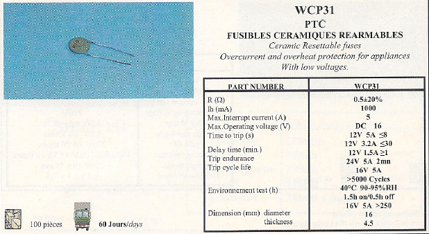 WCP31 PTC FUSIBLES CERAMIQUES REARMABLES