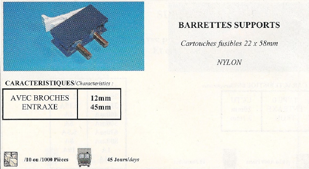 barrettes supports cartouches fusibles 22x58mm